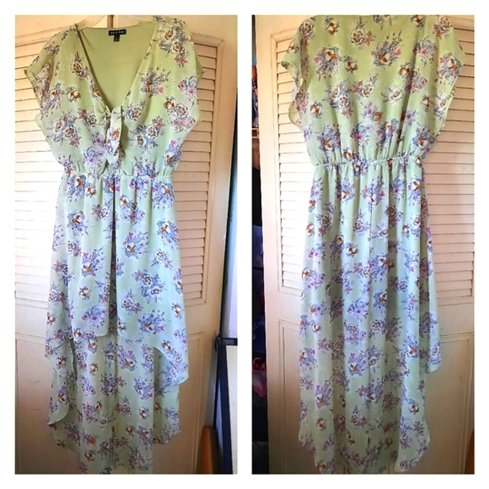 🌾🌼 Junior Large Green Floral Asymmetrical Dress 🌼🌾